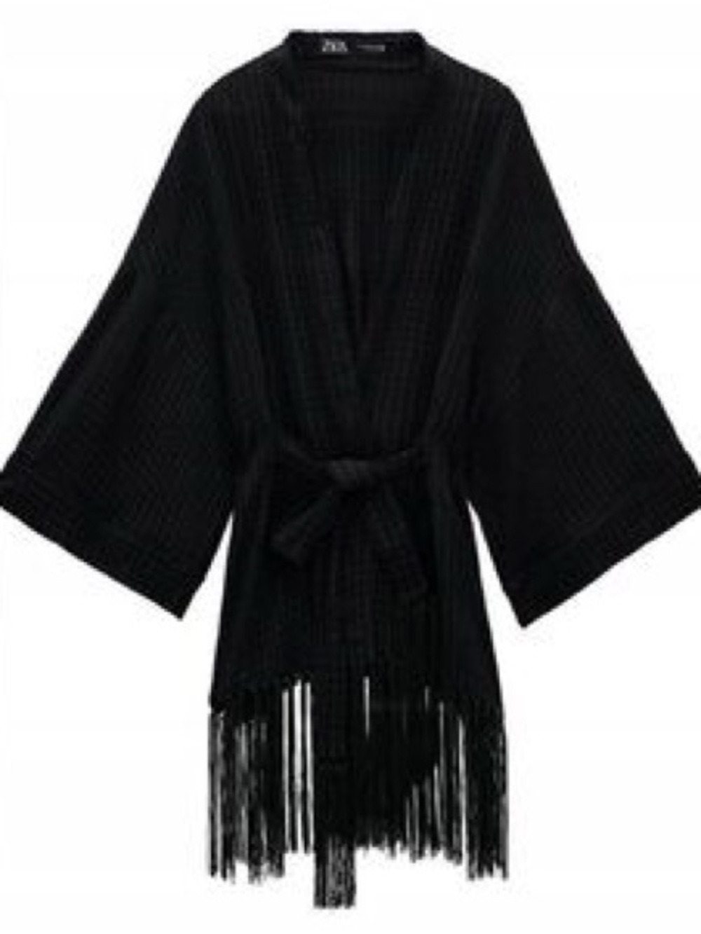 Zara Black Fringe Tie-Waist Swim Coverup